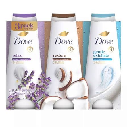 Exfoliate & Restore 3 Pk Body Wash :Lavender & Chamomile, Sea Minerals, Coconut & Cocoa butter 680ml each