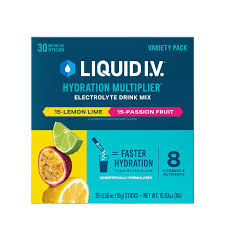 Hydration Multiplier Electrolyte Drink Mix Variety Pack 30 On-The-Go Sticks Lemon Lime & Passion Fruit