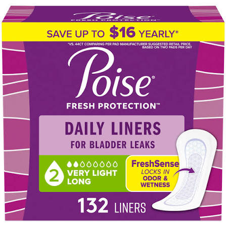 Daily Incontinence Panty Liners, 2 Drop Very Light Long, 132 Liners