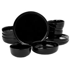 Decorated Dinnerware Set Black Square 12 Pc