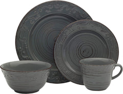 Trellis Grey 16 Piece Porcelain Dinnerware Set Service For 4