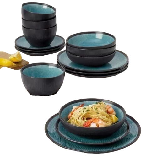 16 Piece Maddox Teal Stoneware Dinnerware Set