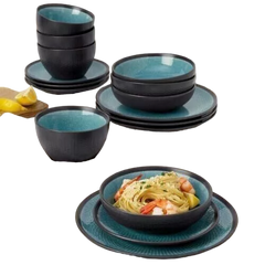 16 Piece Maddox Teal Stoneware Dinnerware Set