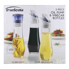 3 Piece Oil Pump & Vinegar Bottles