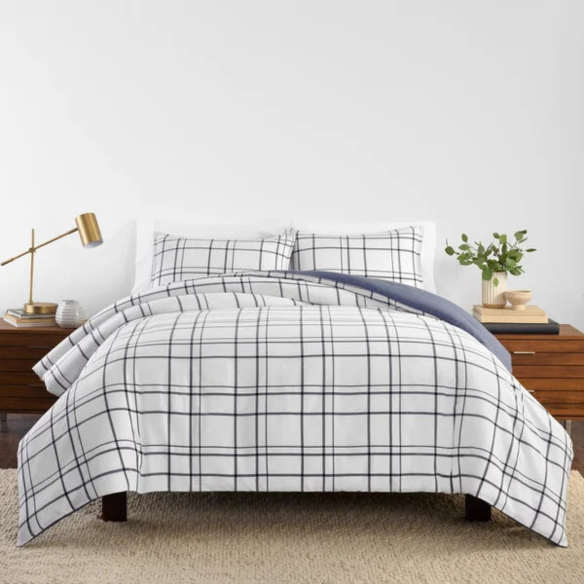 3 Piece Comforter Set King Vanessa Plaid Blue