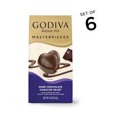 Godiva Masterpieces, Dark Chocolate Ganache Hearts, Set of  6
