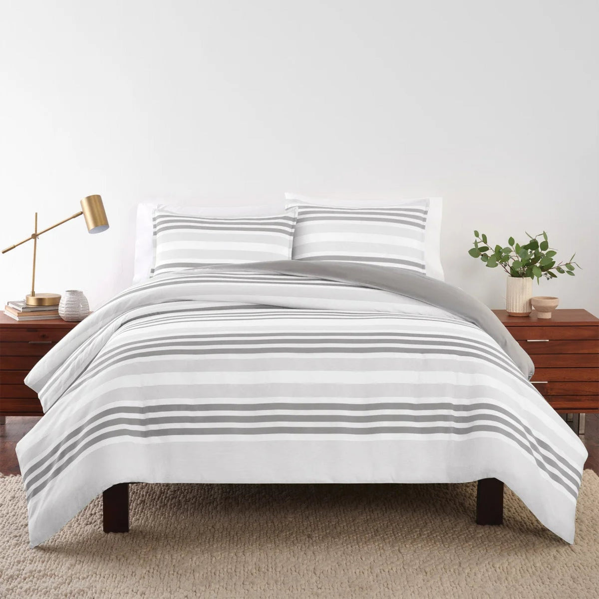 3 Piece Comforter Set King Erica Stripe Gray