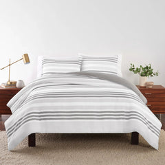 3 Piece Comforter Set King Erica Stripe Gray