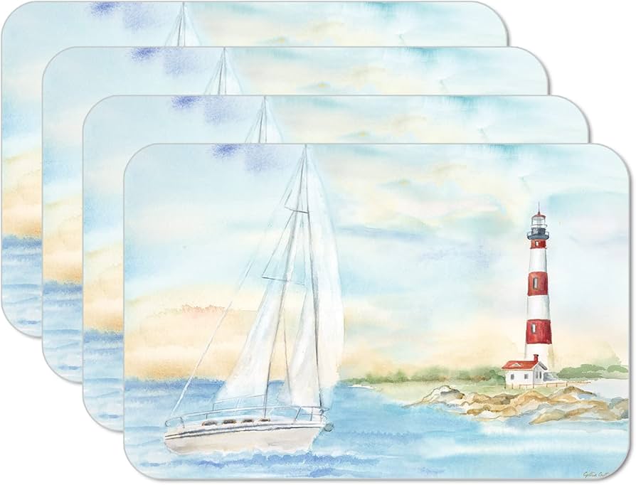 Placemat Reversible Lighthouse Shell Collage