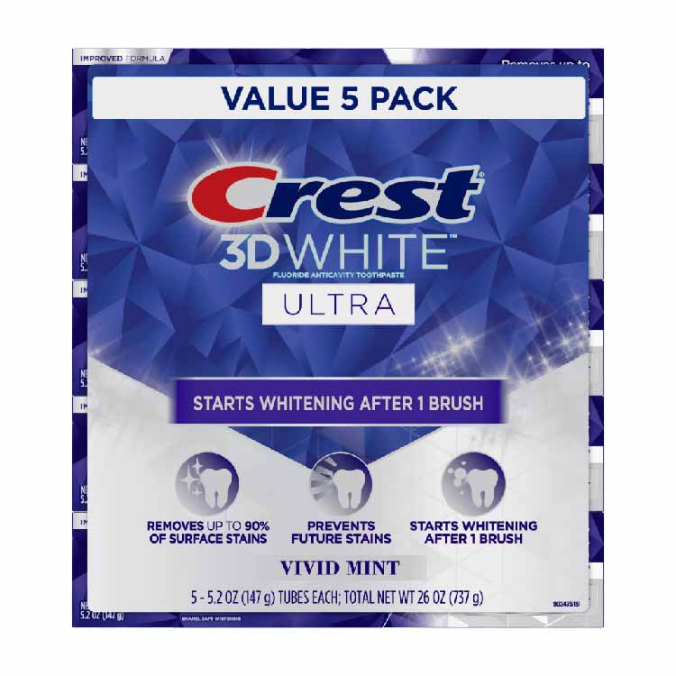 3D White Fluoride Anticavity Toothpaste Ultra 5pk 737g