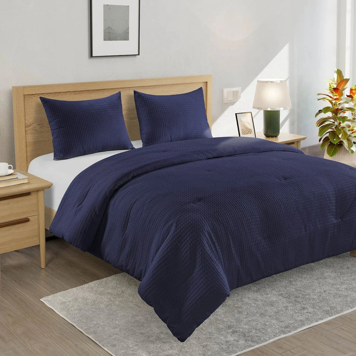 3 Piece Comforter Set 100% Cotton Cover Navy Blue Full/Queen