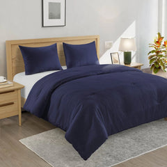 3 Piece Comforter Set 100% Cotton Cover Navy Blue Full/Queen