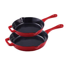 2PC Cast Iron Skillets (9in and 13in) - RED
