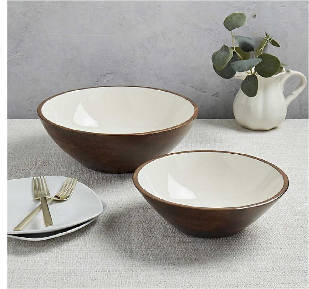 Mango and Enamel Serving Bowls Set, 2 Piece