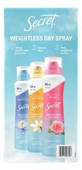 Weightless Dry Spray Variety Pack 116g Each -Cool Waterlily, Cozy Vanilla & Delicate Rose