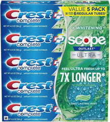 Complete Anticavity Fluoride Toothpaste Scope Ultra 5 Pack 178 grams Each