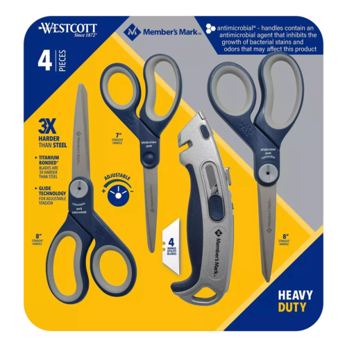 4 Piece Westcott  Heavy Duty  2 Scissors + Box Cutter Set