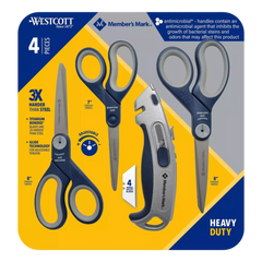 4 Piece Westcott  Heavy Duty  2 Scissors + Box Cutter Set