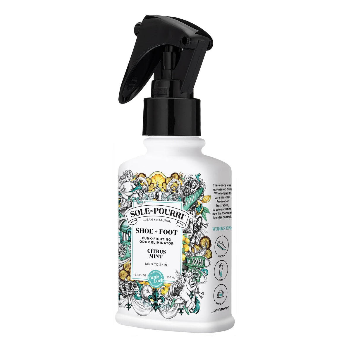Sole-Pourri Shoe + Foot Funk-Fighting Odor Freshener Spray, Citrus Mint,
