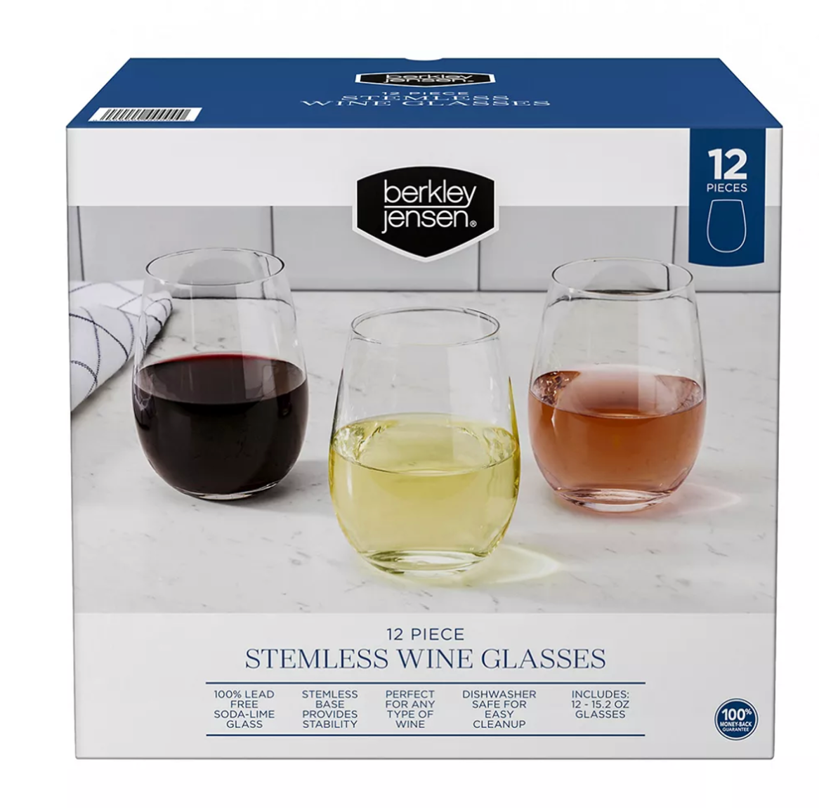 12 Piece Stemless Wine Glasses 15.2oz