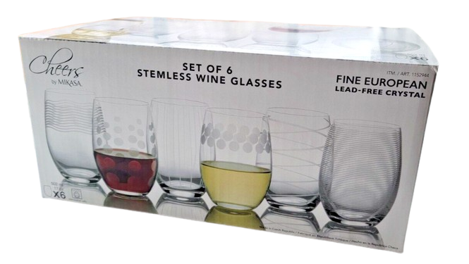 Cheers Set of 6 Stemless Wine Glasses 502ml