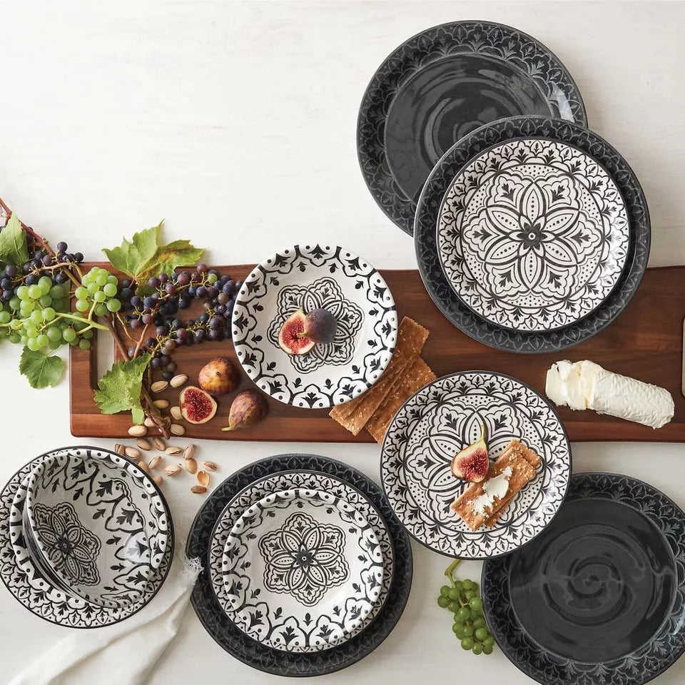 12 Piece Melamine Dinnerware Set, Black