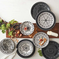 12 Piece Melamine Dinnerware Set, Black