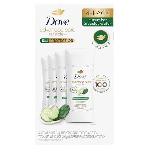 Advanced Care Invisible+ 4 Pack Cucumber and Cactus Water Deodorant 74G Each