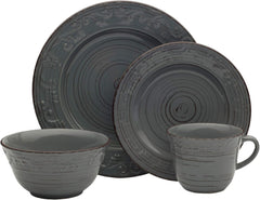 Trellis Grey 16 Piece Porcelain Dinnerware Set Service For 4