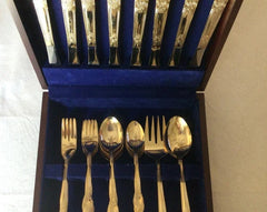 Victorian 45 Piece 24 Kt. Goldplated Flatware Service For 8 With Wood Storage Chest
