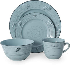 Trellis Coastal 16 Piece Teal Dinnerware Set