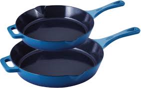 2PC Cast Iron Skillets (9in and 13in) - Blue