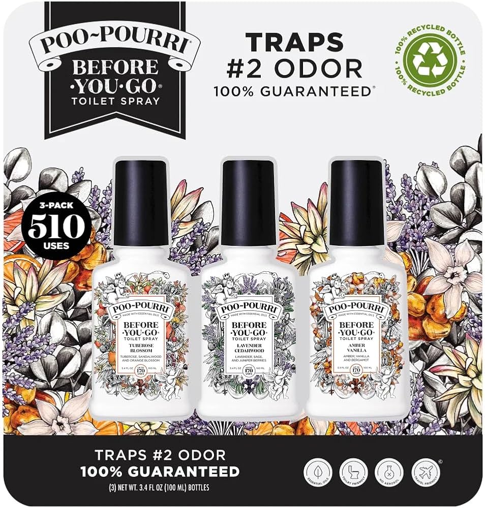 Poo-Pourri Toilet Spray Set, Variety Pack, 3.4 fl oz, 3-count, Includes Tuberose Blossom, Lavender Cedarwood, and Amber Vanilla