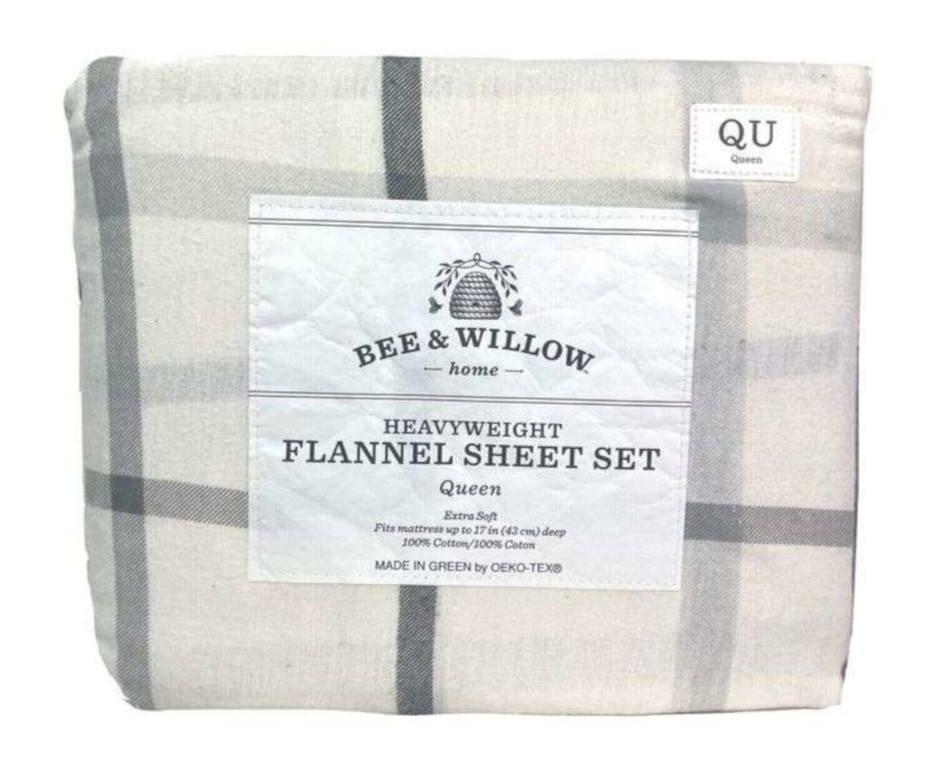 Heavyweight Flannel Sheet Set Queen Grey Tattersall