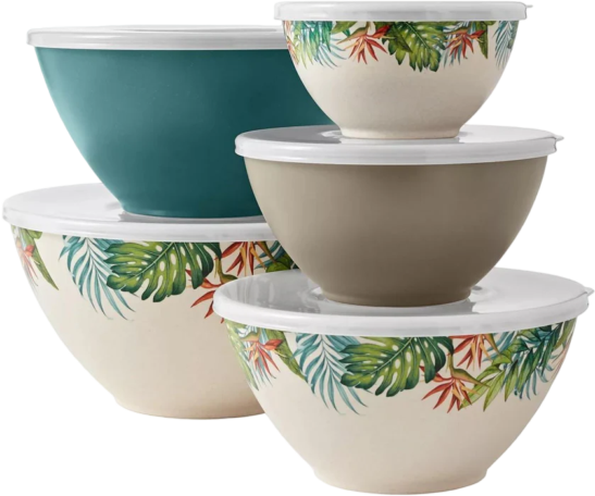 10 Piece Bamboo Melamine Mixing Bowls with Lids