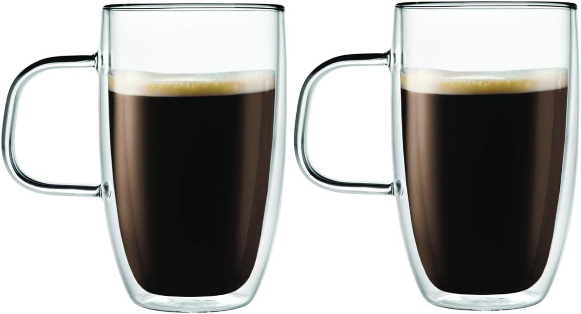 Set of Two 10oz Double-Wall Thermo-Glass Coffee Latte Mugs
