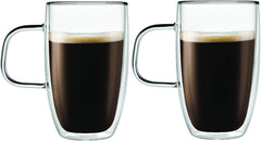Set of Two 10oz Double-Wall Thermo-Glass Coffee Latte Mugs