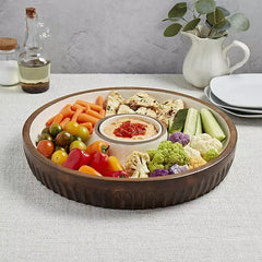 Mango Wood & Enamel Chip & Dip Set 15 Inches