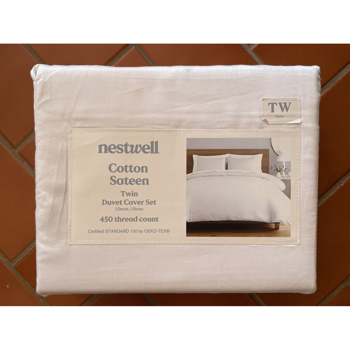 Cotton Sateen Twin Duvet Cover Set 450 Thread Count Bright White