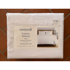 Cotton Sateen Twin Duvet Cover Set 450 Thread Count Bright White
