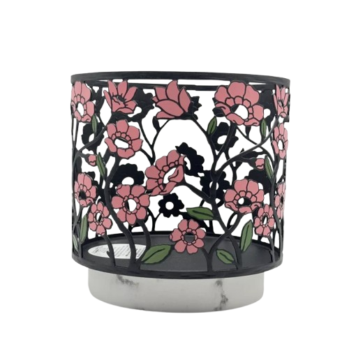 Flower Bed Pink Blossom 3-Wick Candle Holder Sleeve with Marble Base