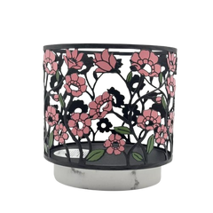 Flower Bed Pink Blossom 3-Wick Candle Holder Sleeve with Marble Base