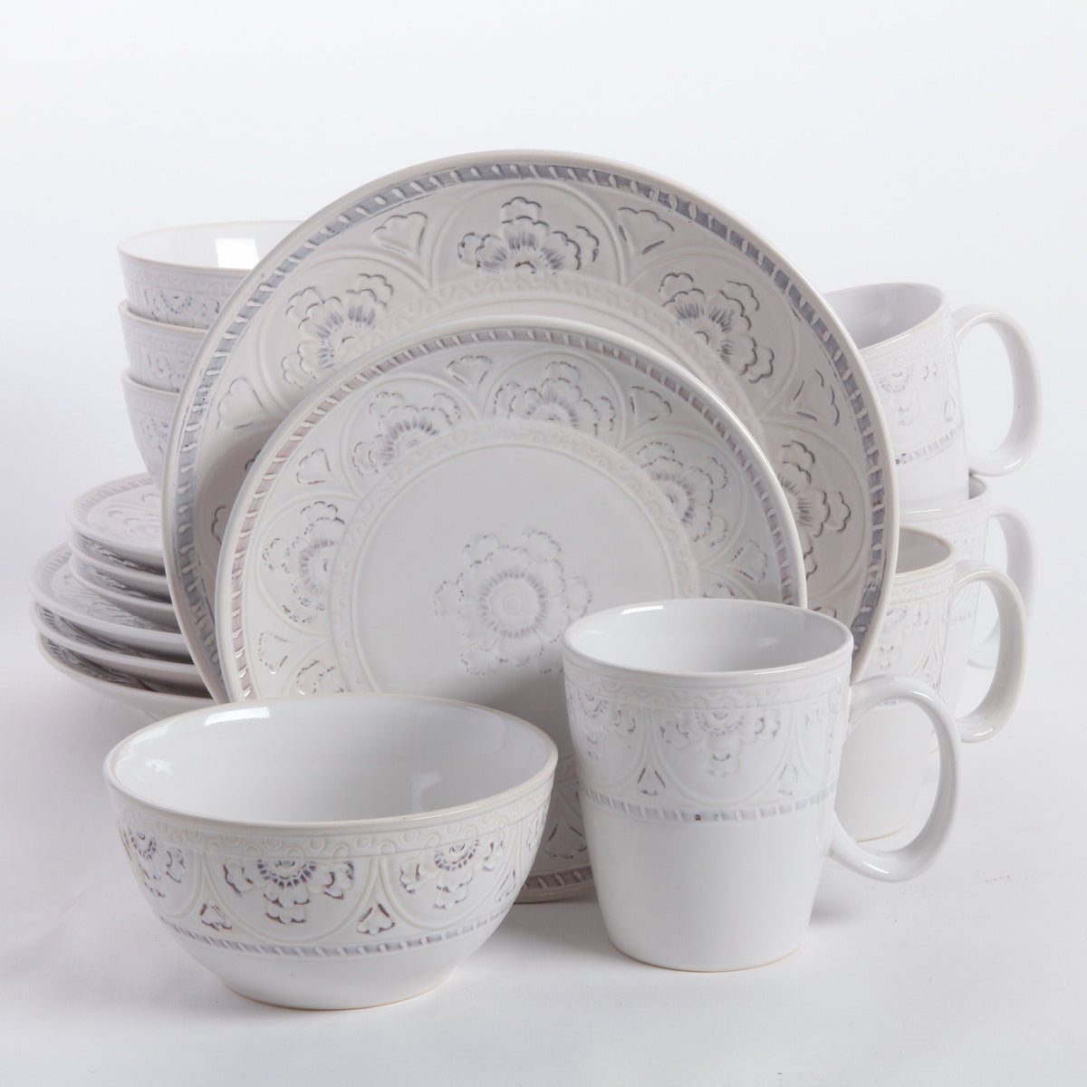 Florence Gardenia White 16 Piece Stoneware Dinnerware Set
