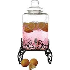 Moreauville 2.25 Gallon Glass Beverage Dispenser and Wire Rack